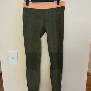 NWOT Green Leggings with Peach Waistband